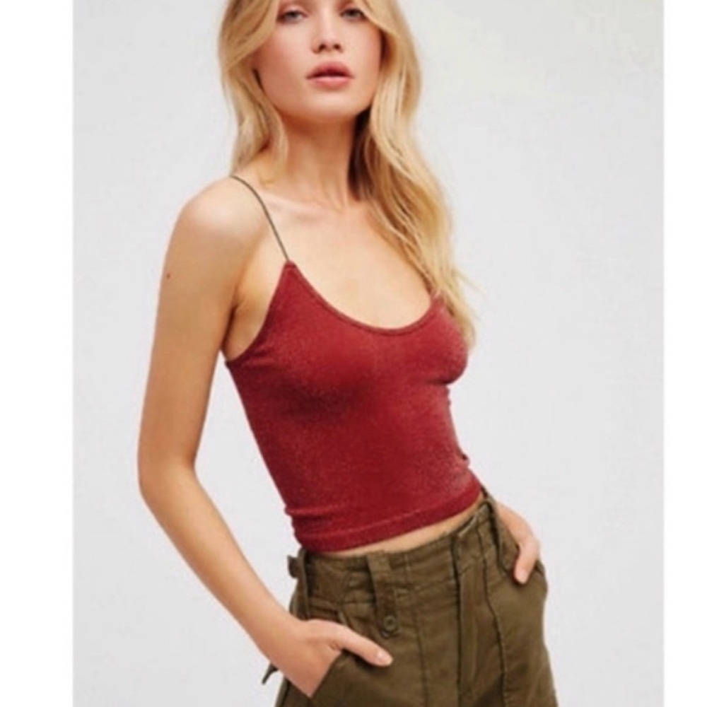 Free People Sparkle Seamless Cami Tank Top XS/S Burgundy Rust